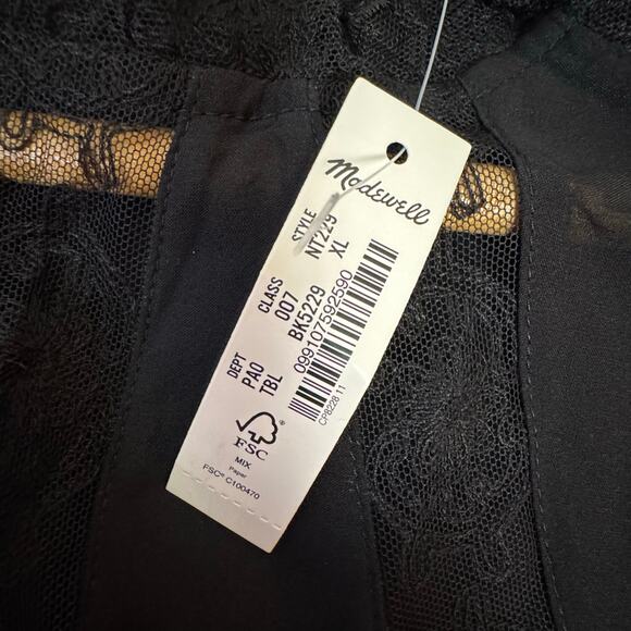 Madewell Lace Inset Mock Neck Long Sleeve Top XL Silk Cami Sheer Goth Whimsy NWT - Picture 8 of 14